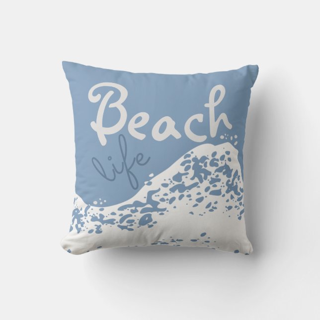 beach life light dusk blue wave splashes throw pillow (Front)