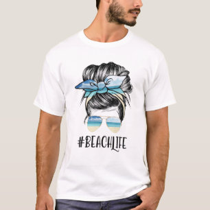 Beach Life Mom Bun Hair Summer Sunglasses Headband T-Shirt