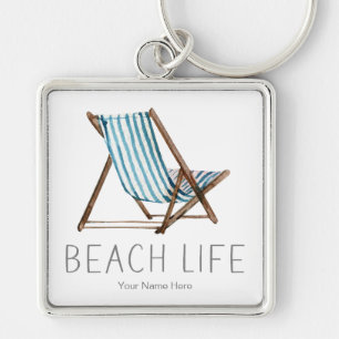 Beach Life Quote Nautical Beach Summer Chair Keychain