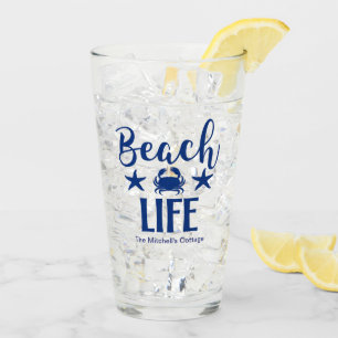 Beach LIFE Quote Nautical Coastal Summer Blue Glass