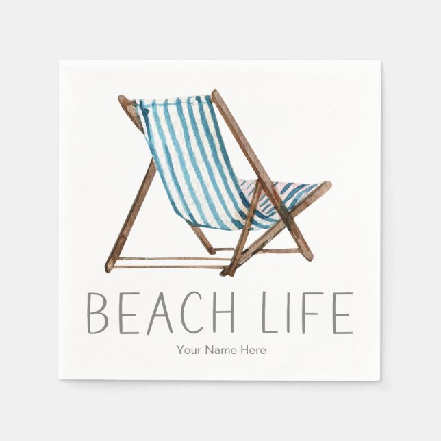 Beach Life Quote Nautical Summer Vacation Chair Napkin (Front)