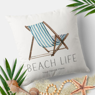Beach Life Quote Nautical Summer Vacation Chair Throw Pillow