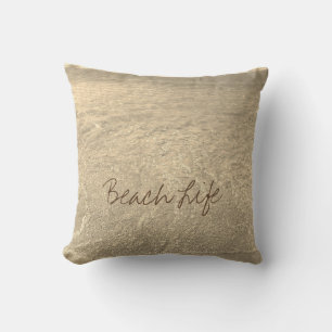 Beach Life Quotes Clear Ocean Water Sepia Gold Art Outdoor Pillow