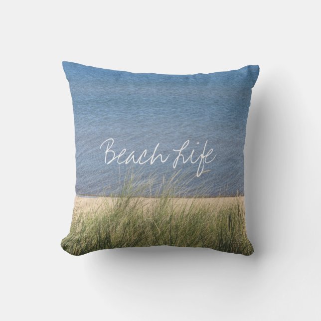 Beach Life Quotes Photo Custom Scenic Coastal Outdoor Pillow (Front)