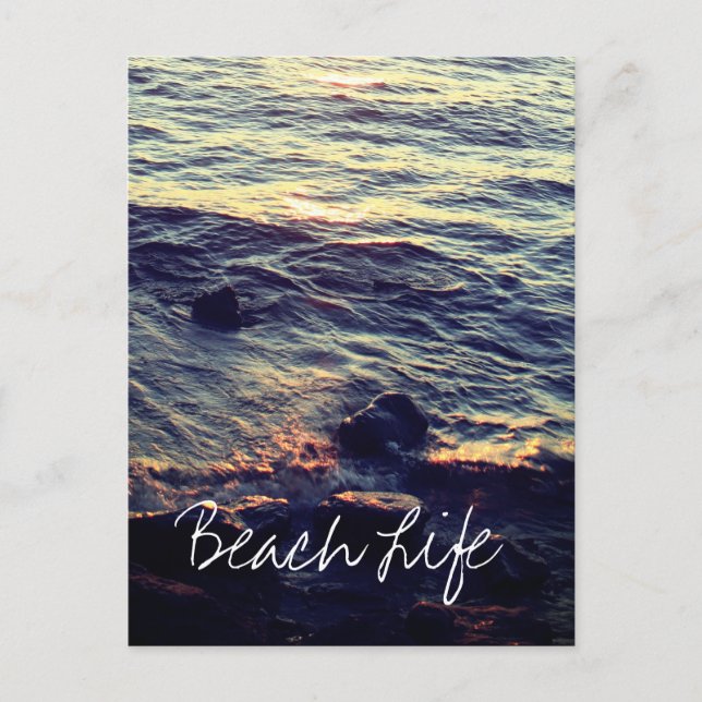 Beach Life Quotes Waves Ocean Sunset Water Scenic Holiday Postcard (Front)