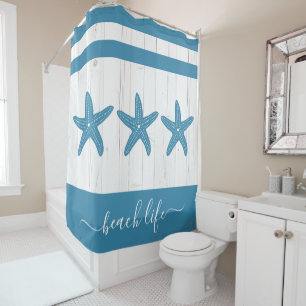 Beach life script teal starfish white rustic wood