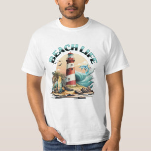 Beach Life Tropical Beach and Lighthouse T-Shirt