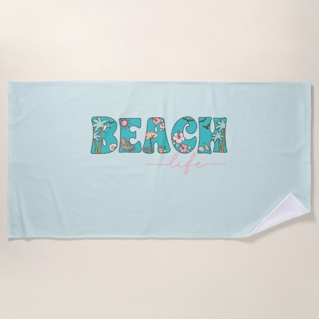 Beach Life Tropical Summer Customized Beach Towel (Front)