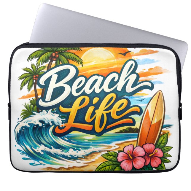 Beach Life – Tropical Sunset Surf Laptop Sleeve (Front)