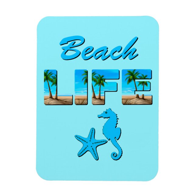 Beach Life Word Art with Sand and Palm Trees Magnet (Vertical)