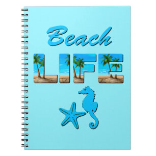Beach Life Word Art with Sand and Palm Trees Notebook
