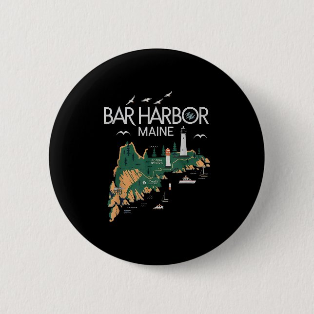 Beach Lighthouse Bar Harbour Maine  2 Inch Round Button (Front)