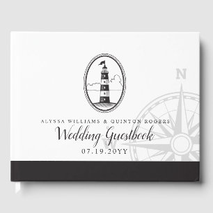 Beach Lighthouse Black and White Wedding Guest Book