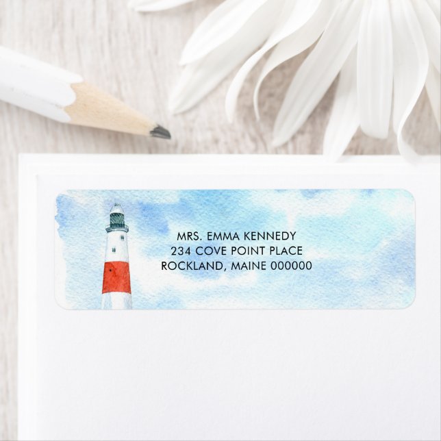 Beach Lighthouse Nautical Theme Adresse de retour (En situation)