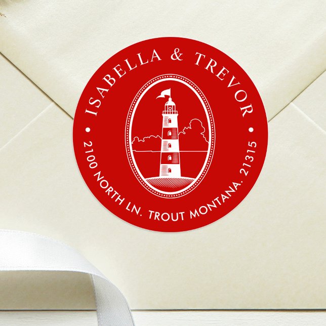 Beach Lighthouse | Nautical Themed Crimson Classic Round Sticker (Creator Uploaded)