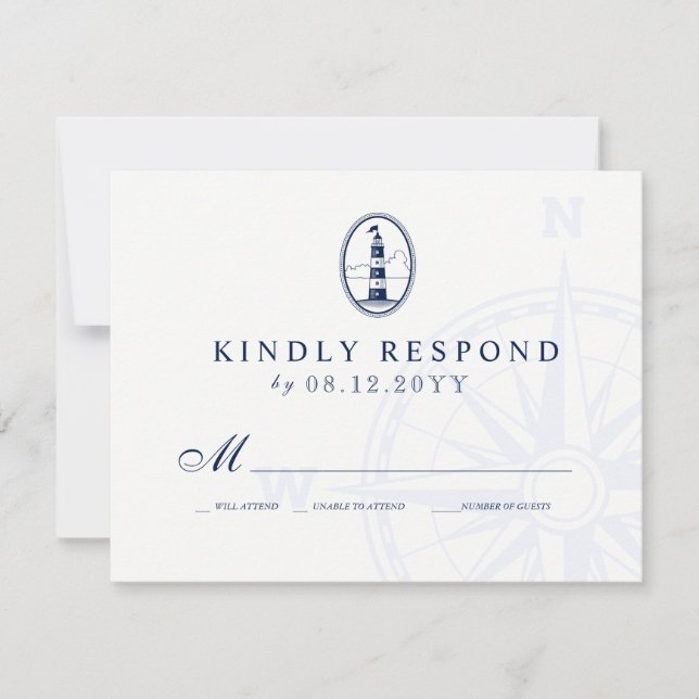 Beach Lighthouse | Nautical Wedding Navy RSVP (Front)