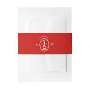 Beach Lighthouse Red Nautical Wedding Monogram Invitation Belly Band