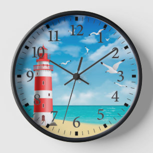Beach Lighthouse Seagull Wall Clock