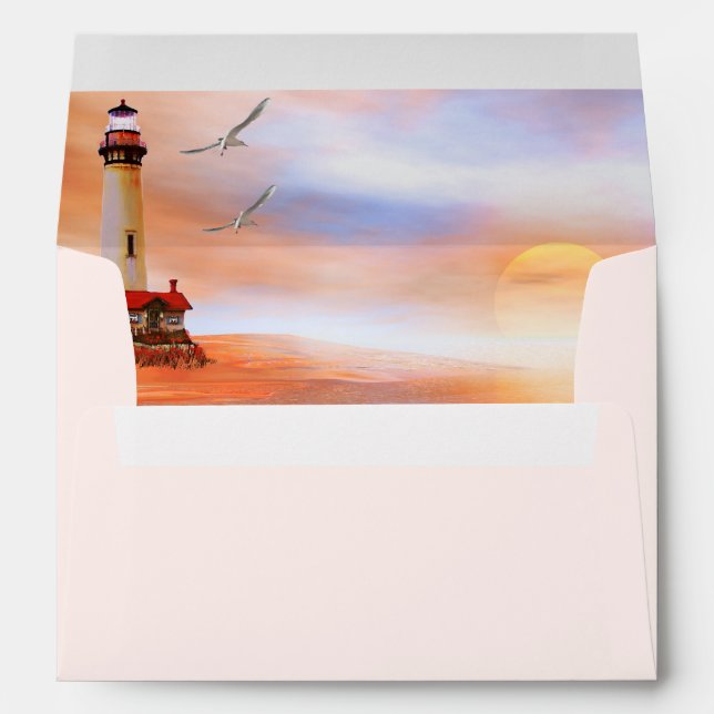 Beach Lighthouse Wedding Envelope (Back (Bottom))