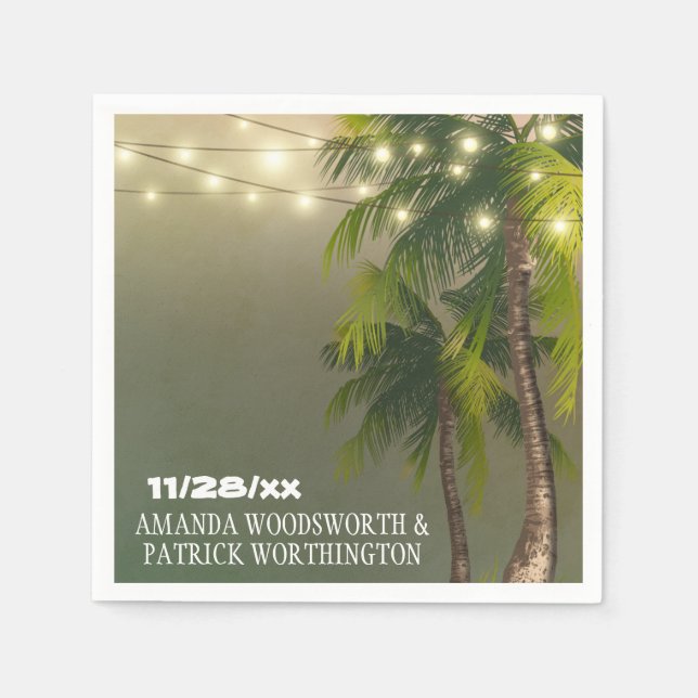 Beach Lights Palm Tree Tropical Wedding Napkins (Front)