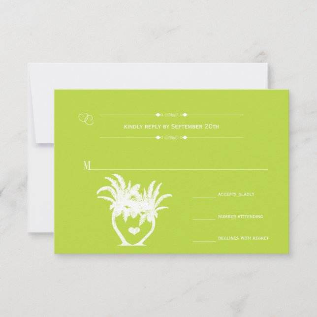 Beach Lime Palm Tree Destination Chalkboard RSVP Card (Front)