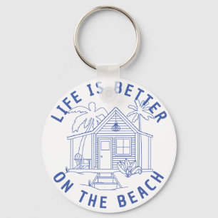 Beach living Coxy cabin Palms line drawing design Keychain