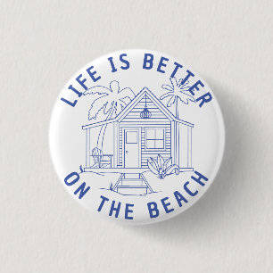 Beach living Cozy cabin Palms line drawing design 1 Inch Round Button