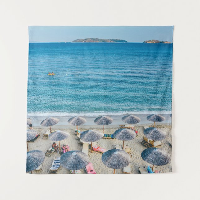 Beach lounge on seashore facing the sea tapestry (Front)