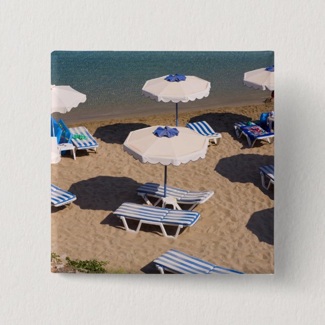 Beach Lounge | Rhodes, Dodecanese Islands, Greece 2 Inch Square Button (Front)