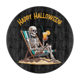 Beach Lounging Skeleton Halloween Cutting Board