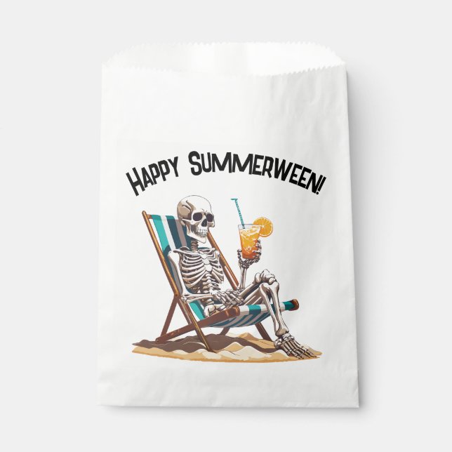 Beach Lounging Skeleton Halloween Favour Bag (Front)