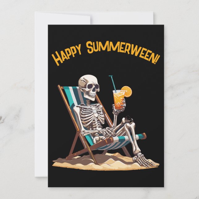 Beach Lounging Skeleton Halloween Invitation (Front)