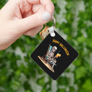 Beach Lounging Skeleton Halloween Keychain