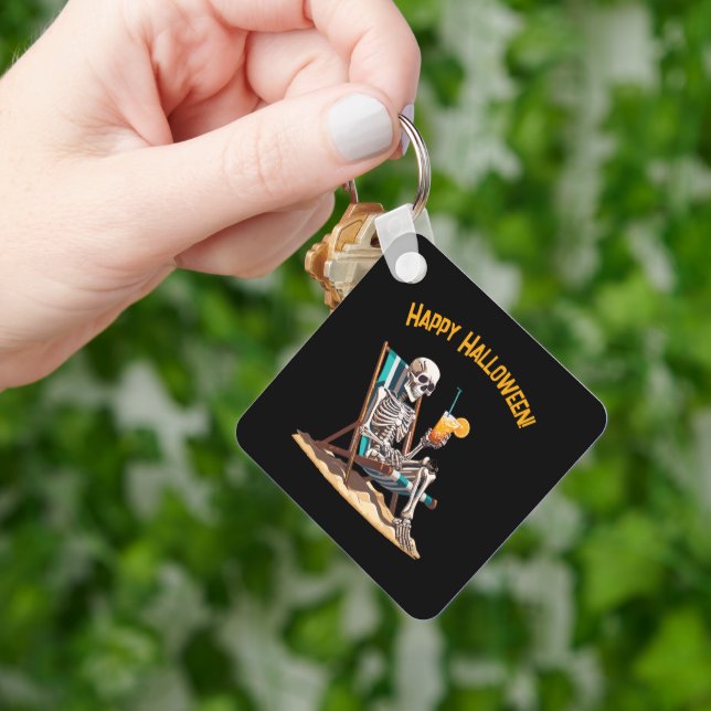 Beach Lounging Skeleton Halloween Keychain (Hand)