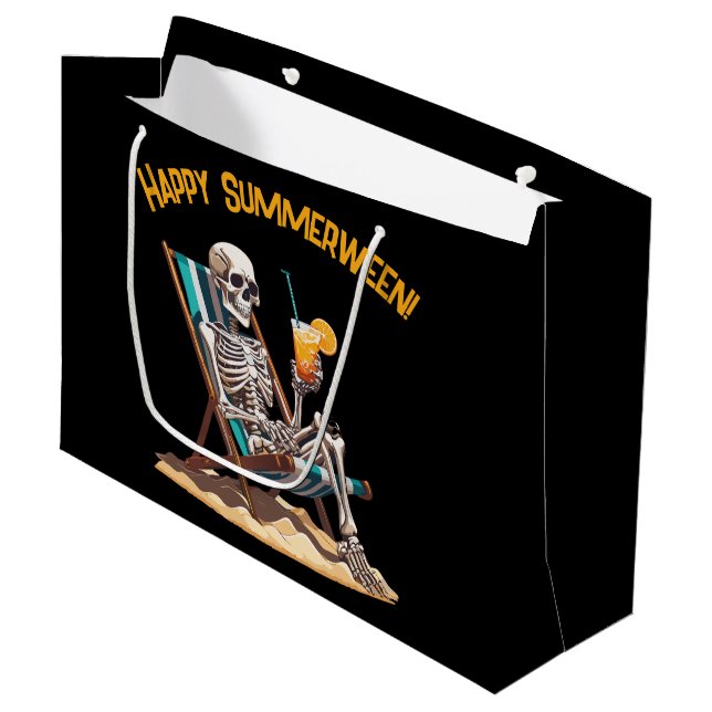 Beach Lounging Skeleton Halloween Large Gift Bag (Front Angled)
