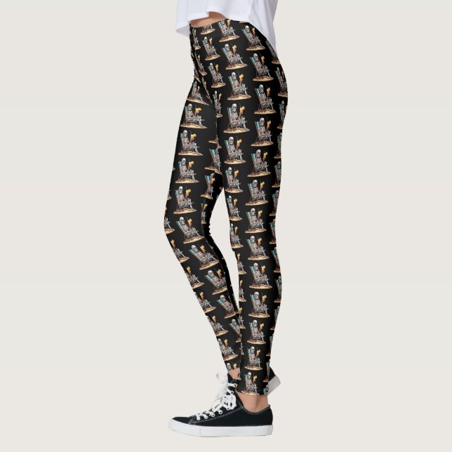 Beach Lounging Skeleton Halloween Leggings (Left)