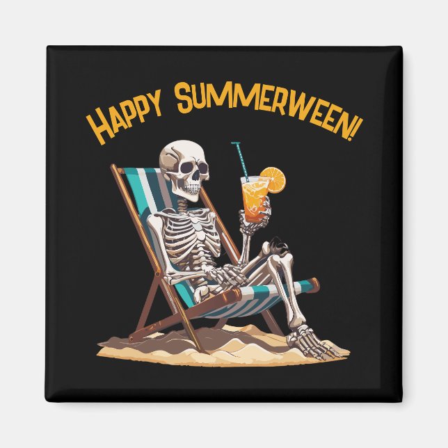 Beach Lounging Skeleton Halloween Magnet (Front)