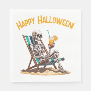 Beach Lounging Skeleton Halloween Napkin