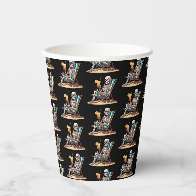 Beach Lounging Skeleton Halloween Paper Cups (Front)