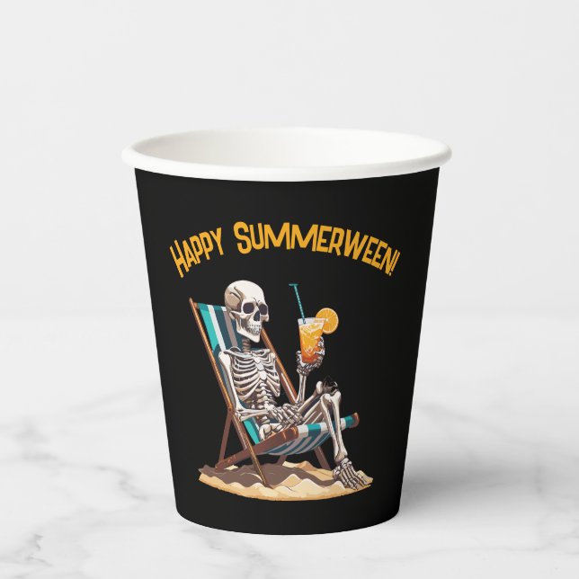 Beach Lounging Skeleton Halloween Paper Cups (Front)