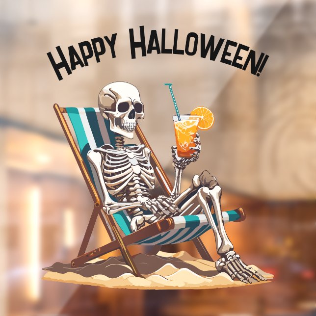 Beach Lounging Skeleton Halloween Window Cling (Sheet 2)