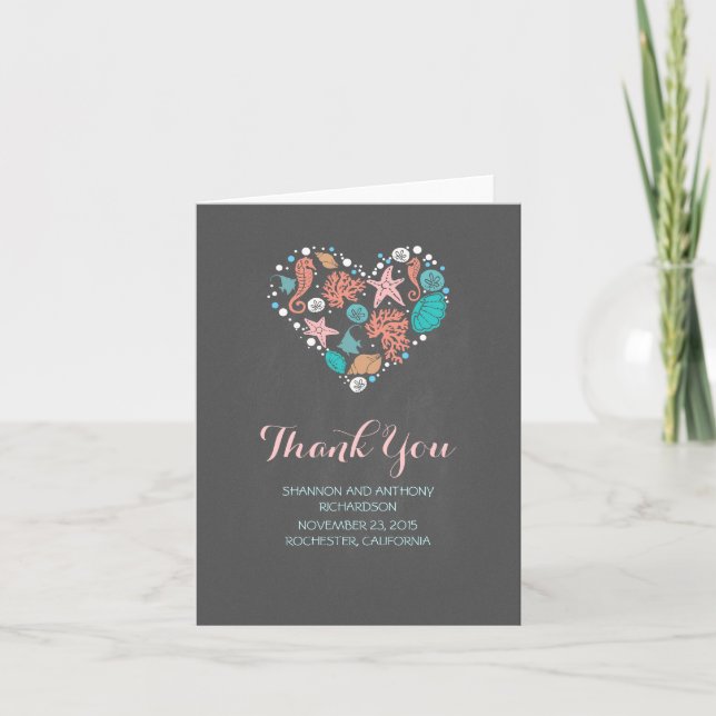 beach love heart romantic wedding thank you (Front)