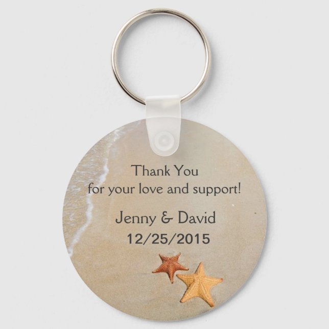 Beach Love Personalized Key Ring Wedding Favour (Front)
