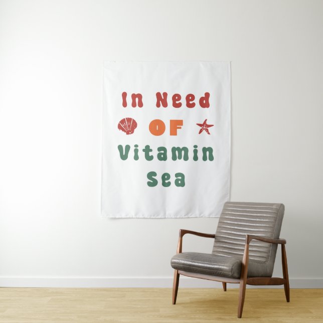 Beach Lover Summer Quote Retro Typography Art Tapestry (In Situ)