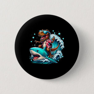 Beach Lover T-rex Dinosaur Riding Shark Surfing Oc 2 Inch Round Button