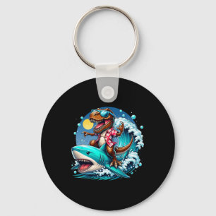 Beach Lover T-rex Dinosaur Riding Shark Surfing Oc Keychain