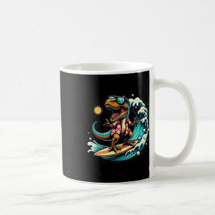 Beach Lover T-rex Dinosaur Riding Surfboard Surfin Coffee Mug