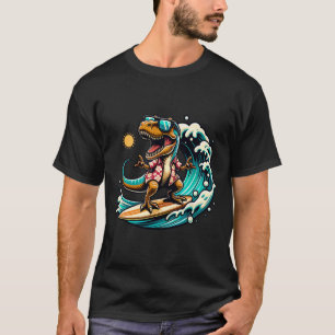 Beach Lover T-rex Dinosaur Riding Surfboard Surfin T-Shirt