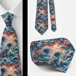 Beach Lovers Tie Holographic Ocean Coral Pattern