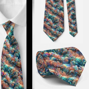 Beach Lovers Tie Holographic Ocean Coral Pattern